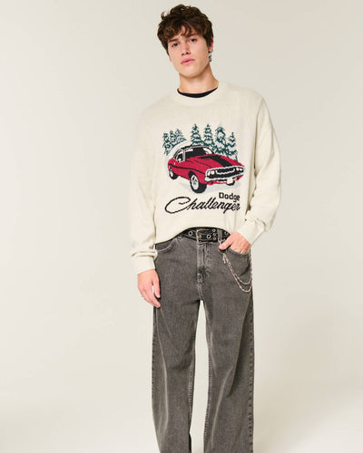 Boxy Dodge Challenger Graphic Crew Sweater