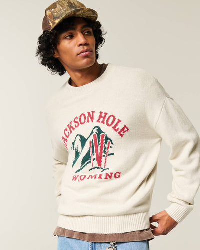 Boxy Jackson Hole Graphic Crew Sweater