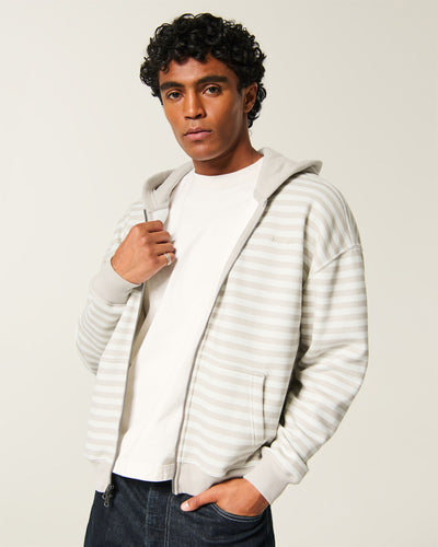 Boxy Zip-Up Logo Hoodie