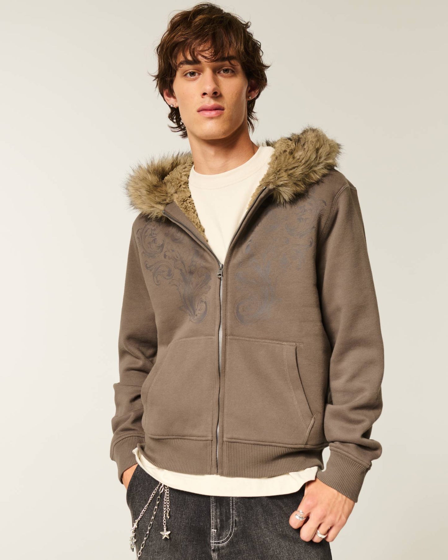 Boxy Thermal Camo Zip-Up Hoodie