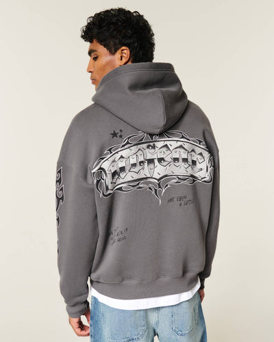 Boxy Zip-Up No Fear Graphic Hoodie