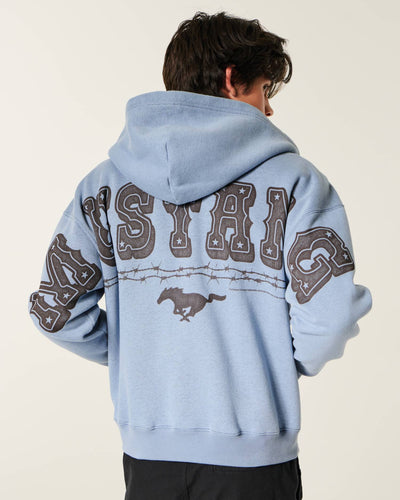 Boxy Zip-Up Ford Mustang Graphic Hoodie