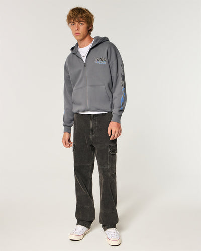 Boxy Zip-Up No Fear Graphic Hoodie