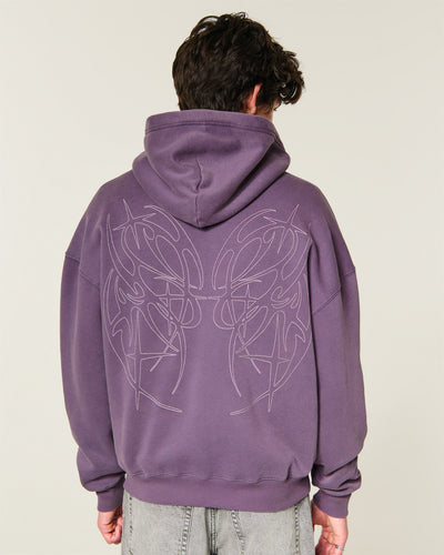 Boxy Zip-Up Embroidered Graphic Hoodie