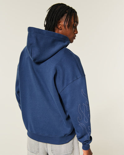 Boxy Zip-Up Embroidered Graphic Hoodie