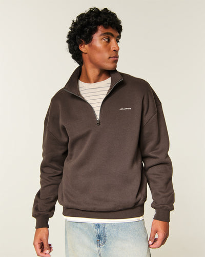Hollister Feel Good Boxy Quarter-Zip Logo Sweatshirt