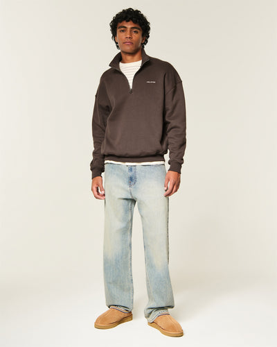Hollister Feel Good Boxy Quarter-Zip Logo Sweatshirt