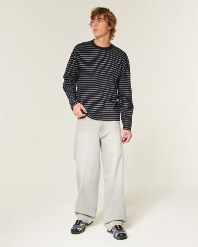 Boxy Heavyweight Long-Sleeve Striped Crew T-Shirt