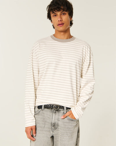 Boxy Heavyweight Long-Sleeve Striped Crew T-Shirt
