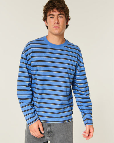 Boxy Heavyweight Long-Sleeve Striped Crew T-Shirt