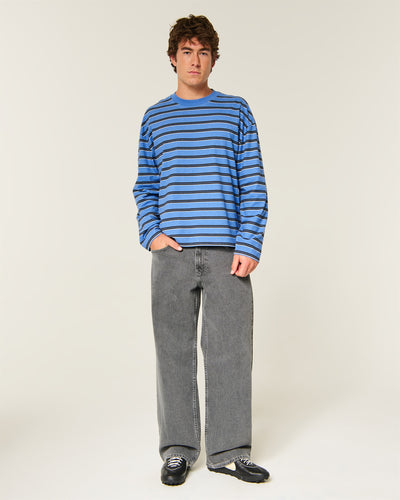 Boxy Heavyweight Long-Sleeve Striped Crew T-Shirt