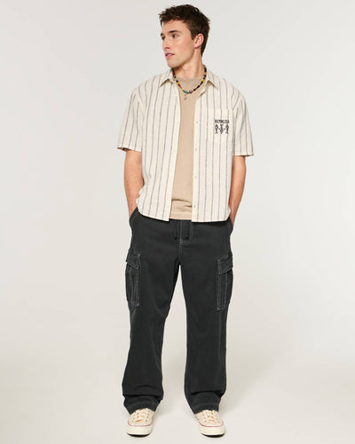 Boxy Short-Sleeve Linen-Blend San Diego Graphic Shirt