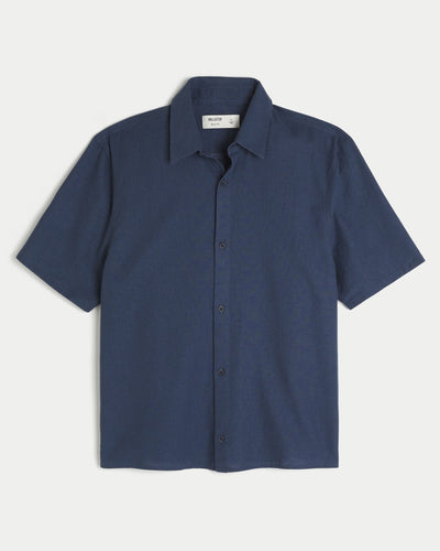 Boxy Short-Sleeve Linen-Blend Shirt