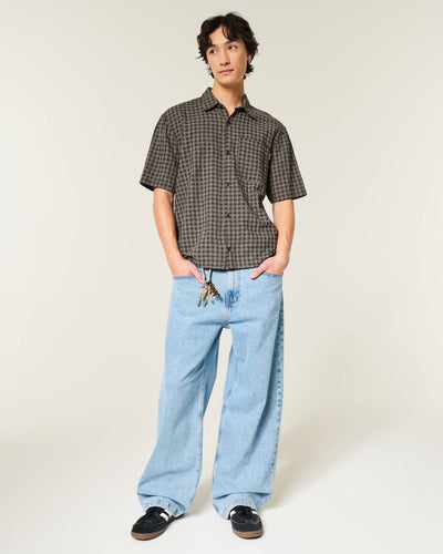 Boxy Short-Sleeve Seersucker Shirt