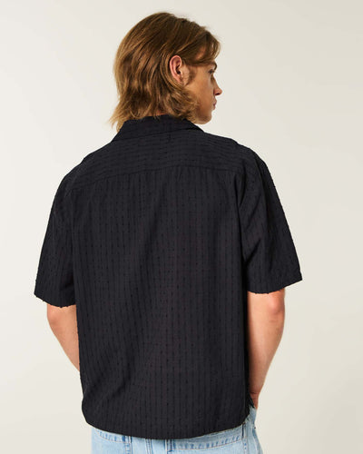 Boxy Short-Sleeve Textural Cotton Shirt