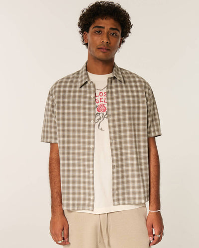 Boxy Short-Sleeve Graphic Check Shirt