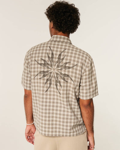 Boxy Short-Sleeve Graphic Check Shirt