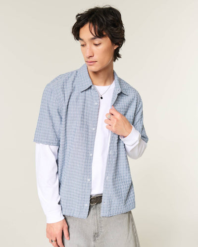Boxy Short-Sleeve Seersucker Shirt