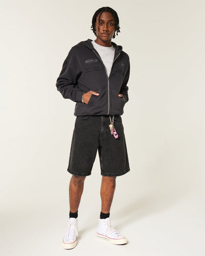 Black Baggy Jean Shorts
