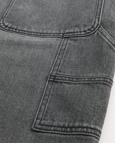At-the-Knee Washed Black Denim Painter Shorts