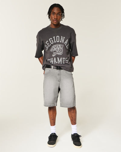 Grey Baggy Jean Shorts