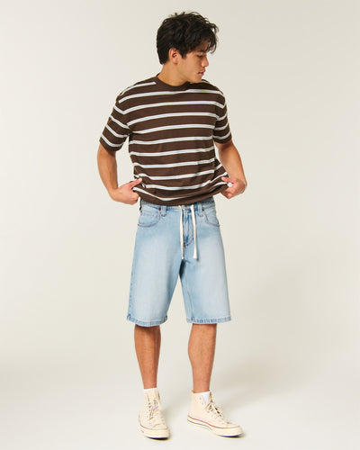 Low-Rise Drawstring Waist Baggy Jean Shorts