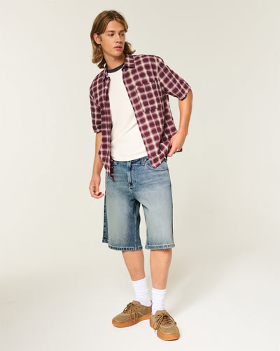 Low-Rise Logo Embroidery Baggy Jean Shorts