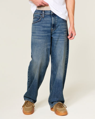 Low-Rise Logo Embroidery Baggy Jeans