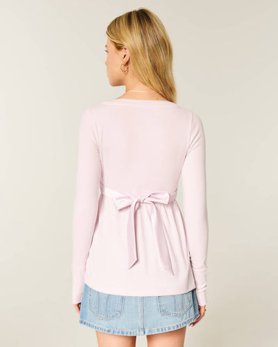 Easy Long-Sleeve Wrap-Front Babydoll Top
