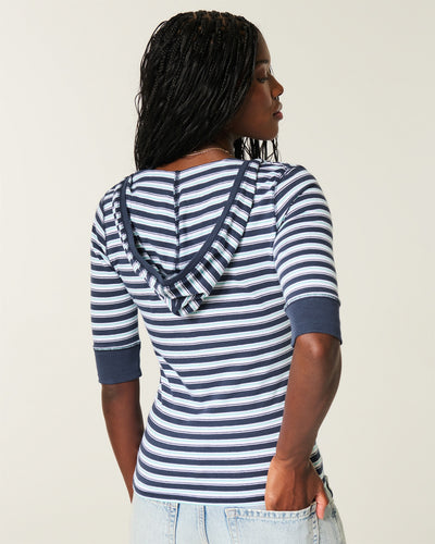 Half-Sleeve Hooded V-Neck T-Shirt