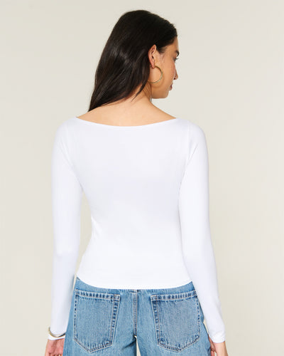 Soft Stretch Seamless Fabric Slash-Neck Top