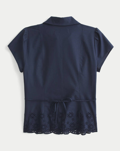 Short-Sleeve Embroidered Hem Shirt