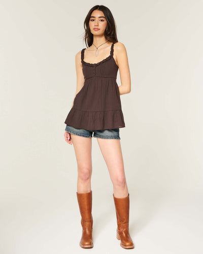 Longline Ruffle Icon Tunic Babydoll Top