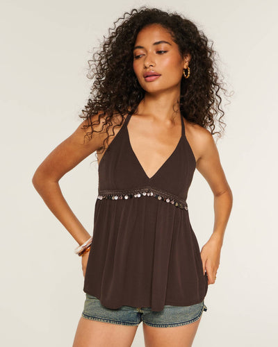 Shell-Embellished Halter Babydoll Top