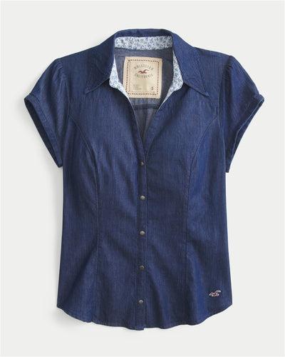 Short-Sleeve Button-Through Chambray Shirt
