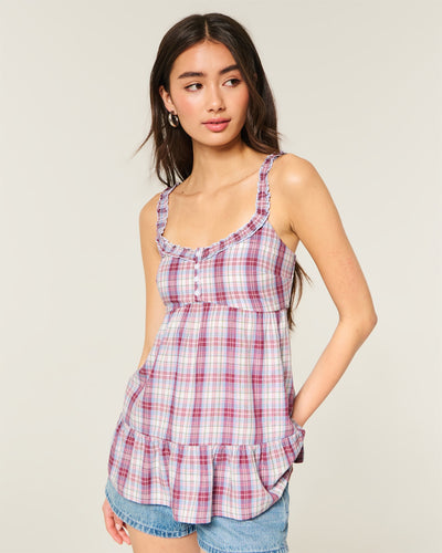Ruffle Trim Tunic Babydoll Top