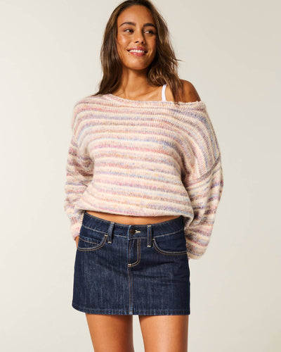 Low-Rise Dark Wash Denim Mini Skort