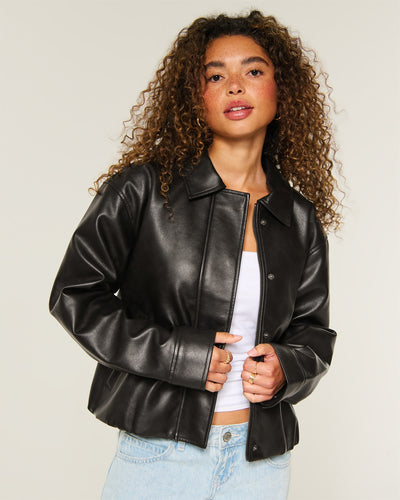 Faux Leather Bubble Bomber Jacket
