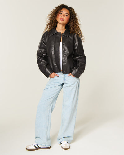 Faux Leather Bubble Bomber Jacket