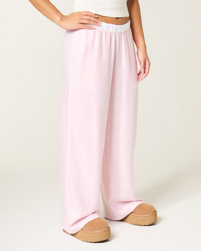Contrast Waist Baggy Flannel Pants