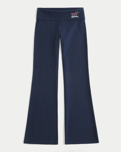 Foldover Waist Logo Knit Flare Pants