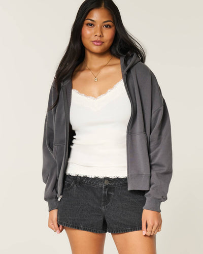 Low-Rise Black Denim Mini Shorts