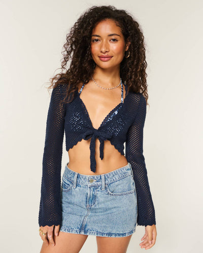 Long-Sleeve Tie Front Shrug