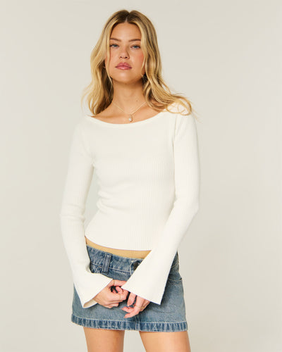 Slash-Neck Bell Sleeve Sweater
