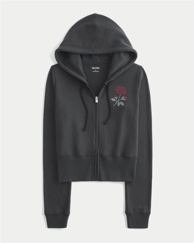 Terry Zip-Up Wing Graphic Hoodie