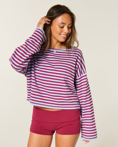 Easy Striped Off-the-Shoulder Sweatshirt