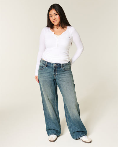 Low-Rise Medium Wash Baggy Jeans