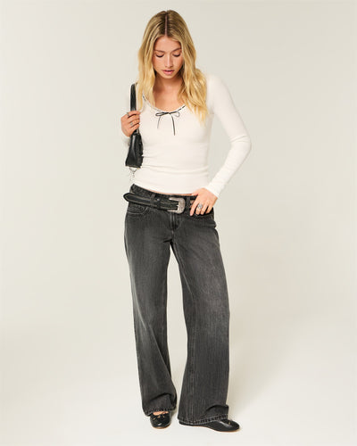 Low-Rise Y2K Washed Black Baggy Jeans