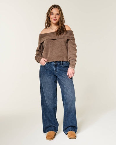 Adjustable Waist Low-Rise Dark Wash Baggy Jeans