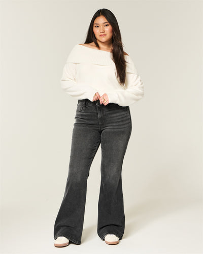 High-Rise Washed Black Flare Jeans